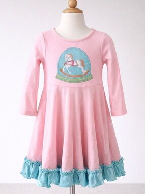 Lemon Loves Pink Dress with Rocking Horse Snow Globe 2T Girls Toddler